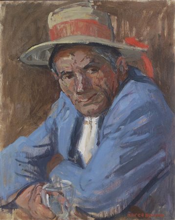 NOVATI MARCO Venezia 1895 - 1975 Testa di gondoliere 1958 olio su tavola...