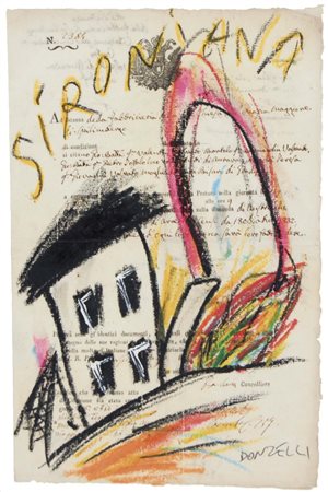 DONZELLI BRUNO Napoli 1941 Sironiana tecnica mista su carta antica 30.5x20 cm...