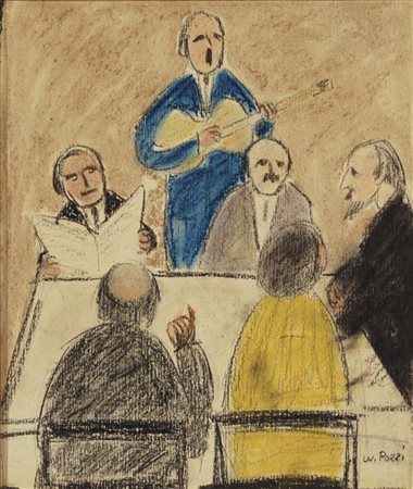 POZZI WALTER Bergamo 1911 - Milano 1989 Osteria tecnica mista su carta 34x28...