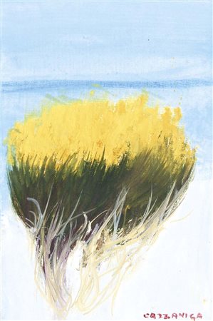 CAZZANIGA GIANCARLO Monza 1930 Ultime ginestre in Tagliamento olio su cartone...