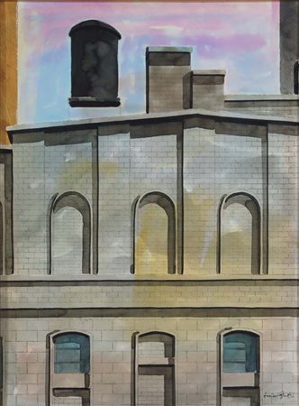 CAPUTO TONINO Lecce 1933 Down town (anni '90) acquerello su cartone 40x30 cm...