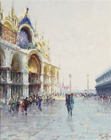 PAGAN LUIGI Chioggia 1907 - 1980 Riflessi d'oro in piazza S. Marco olio su...