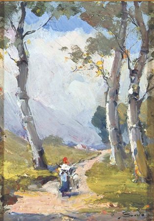 SIDOLI PACIFICO Piacenza 1868-1963 Alberi olio su cartoncino 17x12 cm firma...