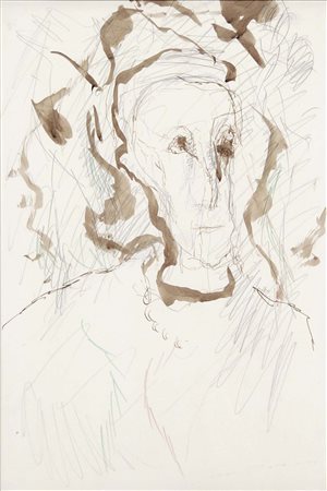 TRECCANI ERNESTO Milano 1920 - 2009 Volto tecnica mista su carta 50x35 cm...