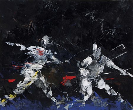 TORALDO FRANCESCO Catanzaro 1960 Scherma 5 2012 acrilici su tavola 46x55 cm...