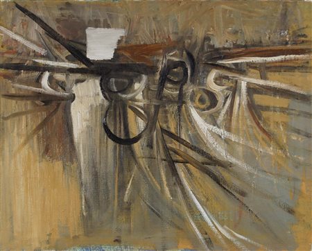 PEVERELLI CESARE Milano 1922 Paesaggio sull'Adda 1952 olio su tela 40x50 cm...