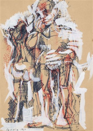BASAGLIA VITTORIO Venezia 1936 Figure 1961 tecnica mista su carta 40x28 cm...
