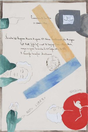 TATAFIORE ERNESTO Marigliano (NA) 1943 Nato libero tempera e collage su carta...
