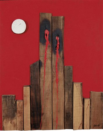 DE LUTTI PIERLUIGI Monfalcone 1959 Doppia ferita tecnica mista su tavola...