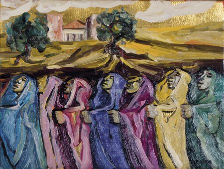 TERRUSO SAVERIO Monreale 1939 Processione 1996 olio su tela 30x40 cm firma in...