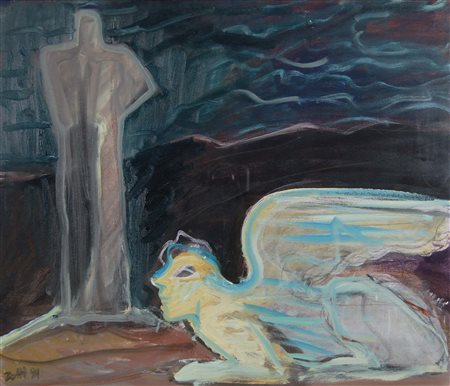 ZOTTI CARMELO Trieste 1933 - Treviso 2007 Sfinge 1991 olio su tela 60x70 cm...