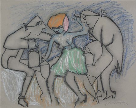 MACCARI MINO Siena 1898 - Roma 1989 Figure tecnica mista su carta 40x50 cm...