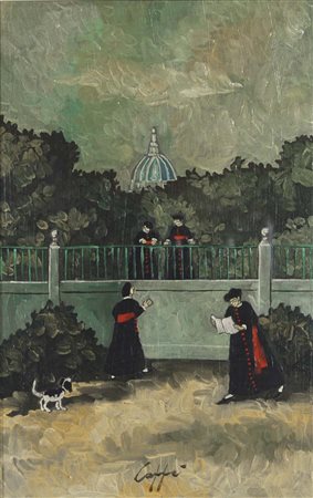 CAFFE' NINO Alfedena (Aq) 1909 - Pesaro 1975 Pretini olio su tavola 30x20 cm...