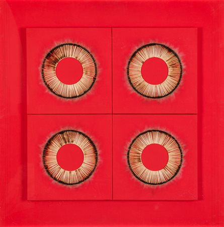 BERNARD AUBERTIN (1934-2015)Dessin de feu sur toile rouge, 2012Fiammiferi...