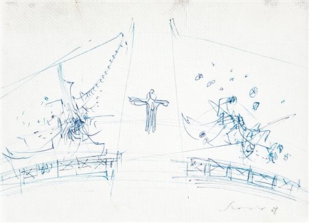 EMILIO SCANAVINO (1922-1986)Senza Titolo, 1958Biro su carta intelatacm...