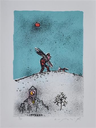 Franco Rognoni Inverno litografia su carta, cm 35x25 esemplare 82 su 125 sul...