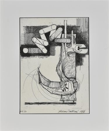 Valeriano Trubbiani COMPOSIZIONE incisione, cm 37,5x29 firmato, datato e...