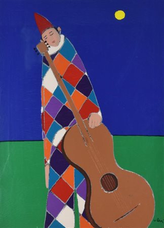 Walter Pozzi L'ARLECCHINO serigrafia su tela, cm 70x50 esemplare 83/150 sul...