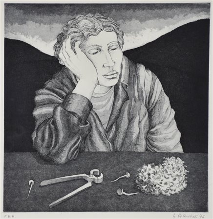 Gioxe De Micheli Senza titolo incisione su carta, cm 69x49 (lastra cm...