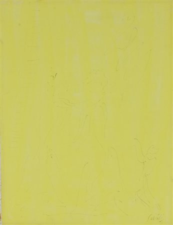 Virgilio Guidi SENZA TITOLO disegno su carta applicata su tela, cm 31,3x23,5...