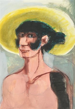 Giuseppe Motti RITRATTO tecnica mista su carta, cm 35x25 sul fronte: firmato