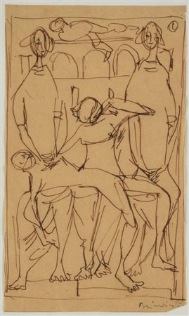 Remo Brindisi DEPOSIZIONE china su carta, cm 21x12 sul fronte: firmato...