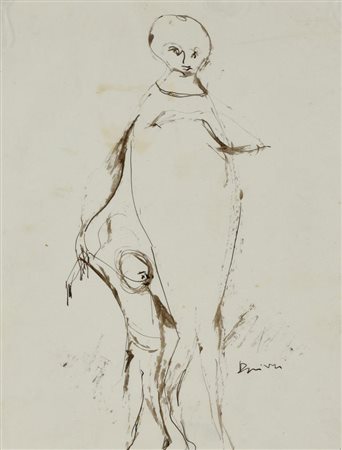 Remo Brindisi MATERNITA' china su carta, cm 24x20 sul fronte: firmato...