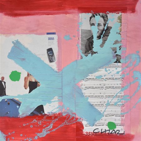 Giuseppe Chiari Senza titolo tecnica mista e collage su tavola, cm 62x62 sul...