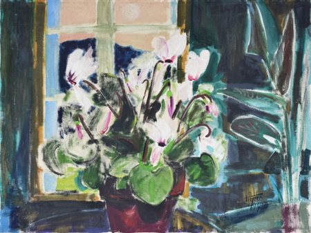 Pierangelo Piazzo VASO DI FIORI olio su tela, cm 60x80 sul fronte: firma e...