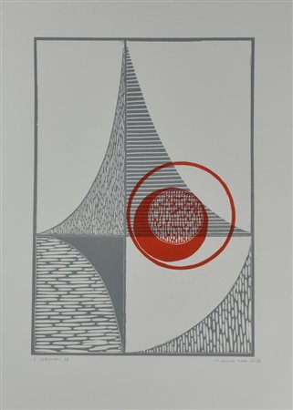 Luigi Veronesi IL CERCHIO ROSSO xilografia, cm 70x50; es. II/XV firmato,...