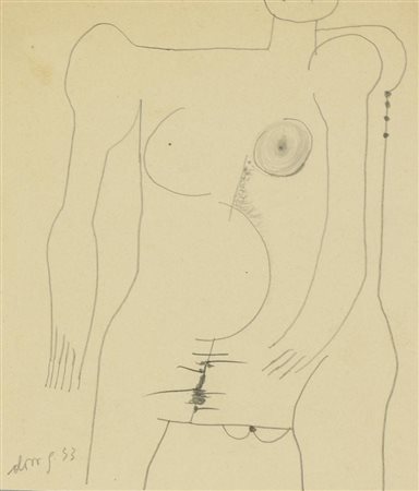 Gianni Dova NUDO matita su carta, cm 24x21 firmato e datato eseguito nel 1953