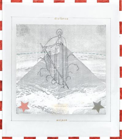 Felice Levini AFRICANA tecnica mista e collage su carta velina, cm 21,5x19...