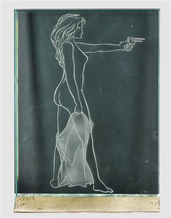 Renato Guttuso FIGURA FEMMINILE vetro inciso, cm 33,5x24x9,5; esemplare 3/100...