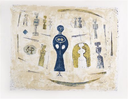 Massimo Campigli 1895 - 1971 La dama blu, 1962 Litografia a colori ( due blu,...