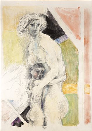 Gabriele Mucchi 1899 - 2002 Madre e bambino, 1981 Carta, matita e acquerello...