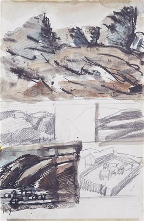 Mario Sironi 1885 - 1961 Studi di paesaggi e fattoria, databile al 1949 circa...