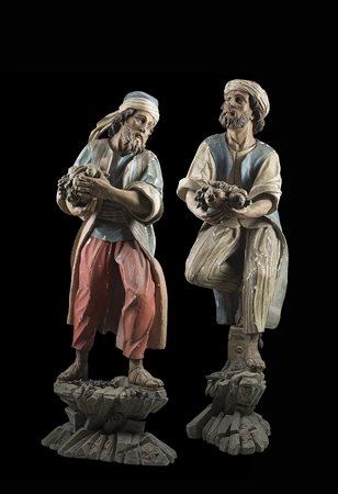 Scultore genovese, secolo XVIII. Due grandi figure in legno dipinto scolpite...