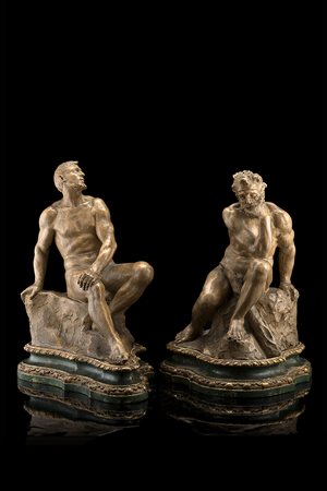 Scultore dell’inizio del secolo XVIII. Due gruppi in terracotta raffiguranti...