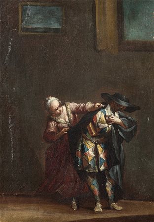 Giovan Domenico Ferretti (Firenze 1692 - 1768)Arlecchino e ColombinaOlio su...
