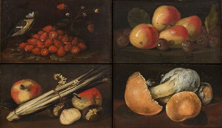 Scuola italiana del secolo XIXNature morteGruppo di quattro dipinti ad olio...