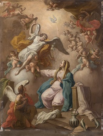 Scuola napoletana del secolo XVIIIAnnunciazioneOlio su rame cm 48x36,5In...