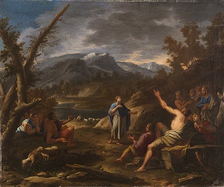 Scuola romana del secolo XVIIILa predica di Cristo agli apostoliOlio su tela...