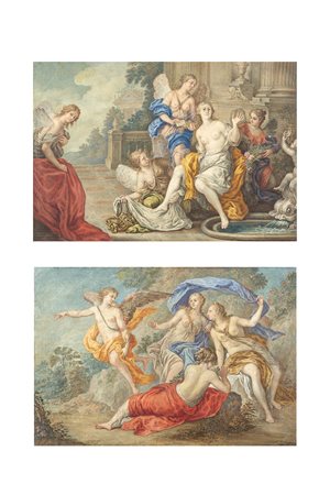 Maestro francese del secolo XVIIILa toeletta di VenereTempera su pergamena...