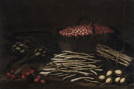 Scuola spagnola della fine del secolo XVIINatura morta con carciofi, asparagi...