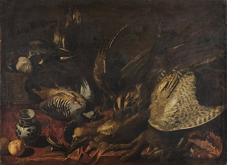 Maestro fiammingo del secolo XVIINatura morta con cacciagioneOlio su tela cm...