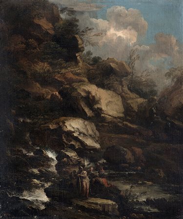 Antonio Maria Marini (Venezia 1668 - 1725)Cascata con figureOlio su tela cm...