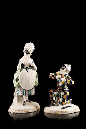 Manifattura di Nove, Bassano, inizio secolo XIX "Arlecchino e Colombina" due...
