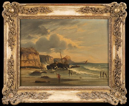 Maestro francese del secolo XIX La burrascaolio su tela cm 30x40Firmato in...