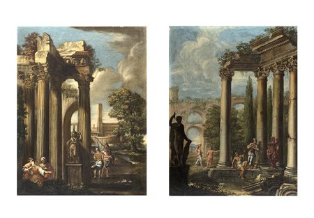 Scuola romana del secolo XVIIICapriccio architettonico con figureOlio su tela...