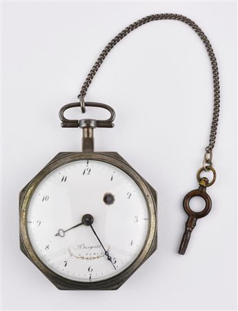 OROLOGIO DA TASCA BREGUET, IN ARGENTO Cassa in argento liscio dal profilo...
